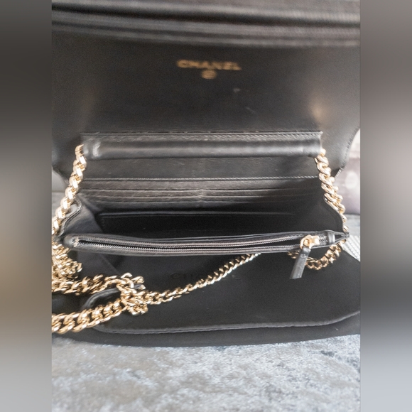 Chanel Caviar Chevron Boy Wallet On Chain- Gold Tone- Black- Full Inclusion - Picture 16 of 17